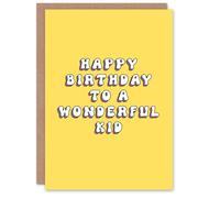 Artery8 Happy Birthday to a Wonderful Kid Bright Fun Happy Hippie Letters Non Binary Gender Neutral Card