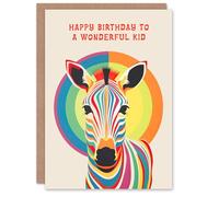 Artery8 Happy Birthday to a Wonderful Kid Rainbow Stripes Colourful Zebra Non Binary Gender Neutral Card