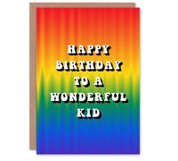 Artery8 Happy Birthday to a Wonderful Kid Trippy Psychedelic Pride Hippie Rainbow Non Binary Gender Neutral Card Artery8 Multicolor
