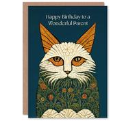 Artery8 Happy Birthday to a Wonderful Parent Medieval Art Flower Cat Lover Non Binary Gender Neutral Card