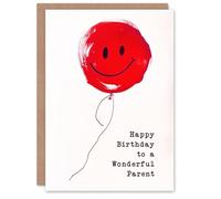Artery8 Happy Birthday to a Wonderful Parent Simple Smiley Face Red Balloon Fun Non Binary Gender Neutral Card