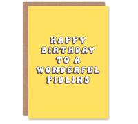Artery8 Happy Birthday to a Wonderful Pibling Bright Fun Happy Hippie Letters Non Binary Gender Neutral Card in Yellow Artery8 Yellow