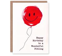 Artery8 Happy Birthday to a Wonderful Pibling Simple Smiley Face Red Balloon Fun Non Binary Gender Neutral Card Artery8 Red