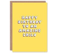 Artery8 Happy Birthday to an Amazing Child Bright Fun Happy Hippie Letters Non Binary Gender Neutral Card