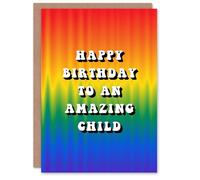 Artery8 Happy Birthday to an Amazing Child Trippy Psychedelic Pride Hippie Rainbow Non Binary Gender Neutral Card