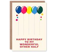 Artery8 Happy Birthday to my Wonderful Other Half Colourful Balloons Rainbow Non Binary Gender Neutral Card