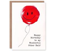 Artery8 Happy Birthday to my Wonderful Other Half Simple Smiley Face Red Balloon Fun Non Binary Gender Neutral Card