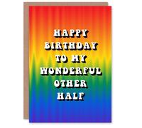 Artery8 Happy Birthday to my Wonderful Other Half Trippy Psychedelic Pride Hippie Rainbow Non Binary Gender Neutral Card Artery8 Multicolor