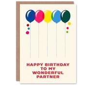 Artery8 Happy Birthday to my Wonderful Partner Colourful Balloons Rainbow Non Binary Gender Neutral Card Artery8 Multicolor