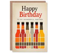 Artery8 Happy Birthday to my Wonderful Partner Craft Beer Lover Row Bottles Non Binary Gender Neutral Card