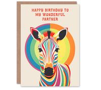 Artery8 Happy Birthday to my Wonderful Partner Rainbow Stripes Colourful Zebra Non Binary Gender Neutral Card Artery8 Multicolor