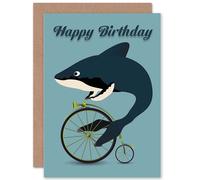 Artery8 Happy Birthday Whale Shark Bicycle Penny Farthing Absurd Greetings Card in Blue Artery8 Blue