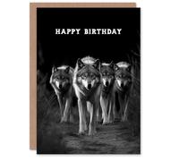 Artery8 Happy Birthday Wolf Pack Animal Photograph Personalised Birthday Card