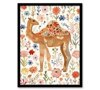 Artery8 Happy Camel With Floral Pattern Watercolour Framed Wall Art | Size: W12" x H16" Artery8 Multicolor W12" x H16"