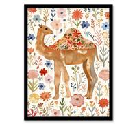 Artery8 Happy Camel With Floral Pattern Watercolour Framed Wall Art | Size: A4 Artery8 Multicolor A4