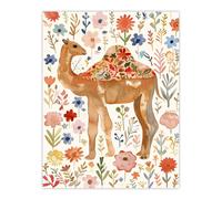 Artery8 Happy Camel With Floral Pattern Watercolour Wall Art Print | Size: W12" x H16" Artery8 Multicolor W12" x H16"