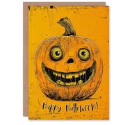 Artery8 Happy Carved Pumpkin Smile Bold Orange Design Blank For Him Or Her Art Halloween Card