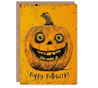 Artery8 Happy Carved Pumpkin Smile Bold Orange Design Blank For Him Or Her Art Halloween Card