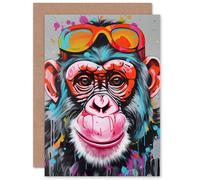 Artery8 Happy Chimp Graffiti Pop Art for Child Kids Birthday Greeting Card Artery8 Multicolor