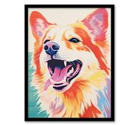 Artery8 Happy Collie Dog Bright Colourful Portrait Artwork Framed Wall Art Print A4