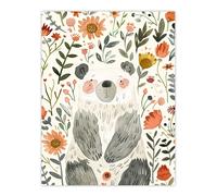 Artery8 Happy Cute Baby Bear with Flowers Watercolour Wall Art Print | Size: W12" x H16" Artery8 Multicolor W12" x H16"