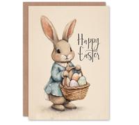 Artery8 Happy Easter Greeting Card - Adorable Bunny with Egg Basket Design, Blank Inside