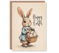 Artery8 Happy Easter Greeting Card - Adorable Bunny with Egg Basket Design, Blank Inside