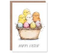 Artery8 Happy Easter Greeting Card - Chicks and Eggs Basket Design, Blank Inside