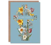 Artery8 Happy Easter Greeting Card - Christian Floral Cross Design, Blank Inside
