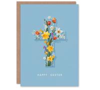 Artery8 Happy Easter Greeting Card - Christian Flower Cross Design, Blank Inside