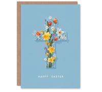 Artery8 Happy Easter Greeting Card - Christian Flower Cross Design, Blank Inside