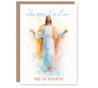 Artery8 Happy Easter Greeting Card - Christian Jesus He Is Risen Design, Blank Inside