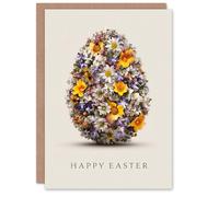 Artery8 Happy Easter Greeting Card - Floral Egg Design, Blank Inside