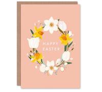 Artery8 Happy Easter Greeting Card - Flower Wreath Design, Simple Floral, Blank Inside