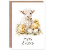 Artery8 Happy Easter Greeting Card - Lamb and Chicks Design, Blank Inside