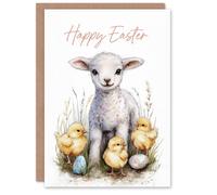 Artery8 Happy Easter Greeting Card - Lamb, Chicks, and Eggs Design, Blank Inside
