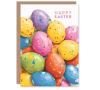 Artery8 Happy Easter Greeting Card - Painted Eggs Colourful Design Artery8 Multicolor