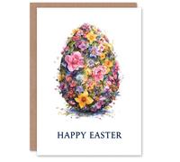 Artery8 Happy Easter Greeting Card - Watercolour Floral Egg, Blank Inside in Pink Artery8 Pink