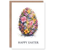 Artery8 Happy Easter Greeting Card - Watercolour Floral Egg Design, Blank Inside