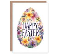 Artery8 Happy Easter Greeting Card - Watercolour Flower Egg, Blank Inside Artery8 Multicolor