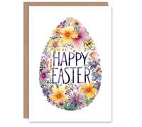 Artery8 Happy Easter Greeting Card - Watercolour Flower Egg Design, Blank Inside