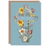 Artery8 Happy Easter Personalised Greeting Card - Christian Floral Cross Design