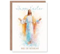 Artery8 Happy Easter Personalised Greeting Card - Christian Jesus He Is Risen Design