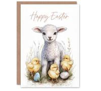Artery8 Happy Easter Personalised Greeting Card - Lamb, Chicks, and Eggs Design