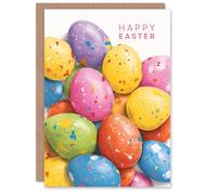 Artery8 Happy Easter Personalised Greeting Card - Painted Eggs Colourful Design