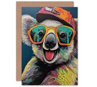 Artery8 Happy Fun Koala Bear Sunglasses for Child Children Kids Birthday Congratulations Son Brother Blank Art Greeting Card