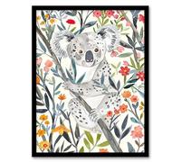 Artery8 Happy Koala Bear on Blooming Tree Watercolour Living Room Artwork Framed Wall Art Print A4