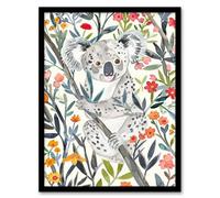 Artery8 Happy Koala Bear on Blooming Tree Watercolour Living Room Artwork Framed Wall Art Print A4