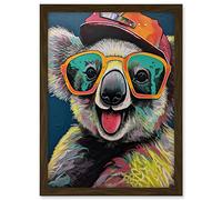 Artery8 Happy Koala Bear Sunglasses and Hat Modern Pop Art Artwork Framed A3 Wall Art Print