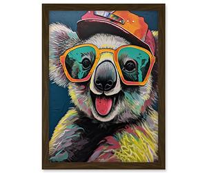 Artery8 Happy Koala Bear Sunglasses and Hat Modern Pop Art Artwork Framed A3 Wall Art Print